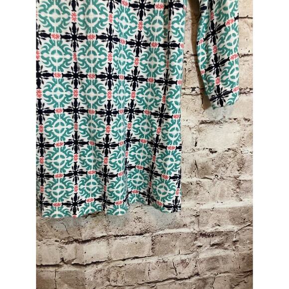 Talbots Top Womens Medium Tunic Turquoise Medallion Print Cotton Modal Stretch - Picture 6 of 12